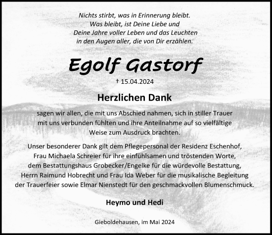 Traueranzeige von Egolf Gastorf von Eichsfelder Tageblatt