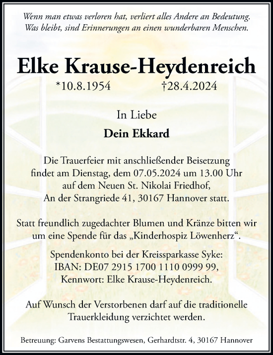 Traueranzeige von Elke Krause-Heydenreich von Hannoversche Allgemeine Zeitung/Neue Presse