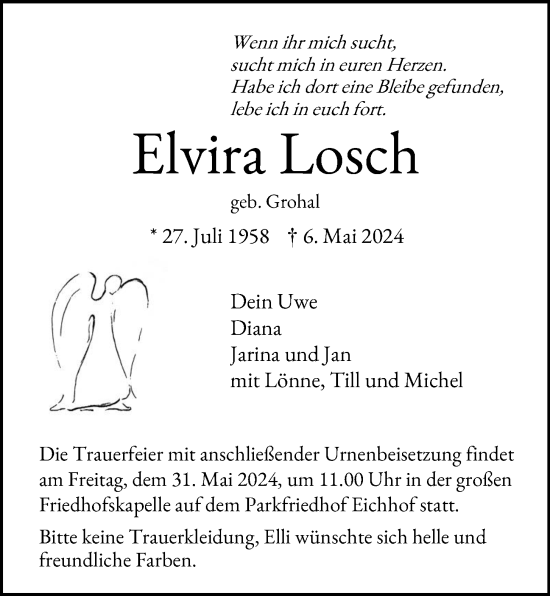 Traueranzeige von Elvira Losch von Kieler Nachrichten