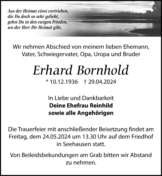 Traueranzeige von Erhard Bornhold von Wochenspiegel