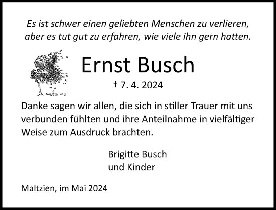Traueranzeige von Ernst Busch von Ostsee-Zeitung GmbH