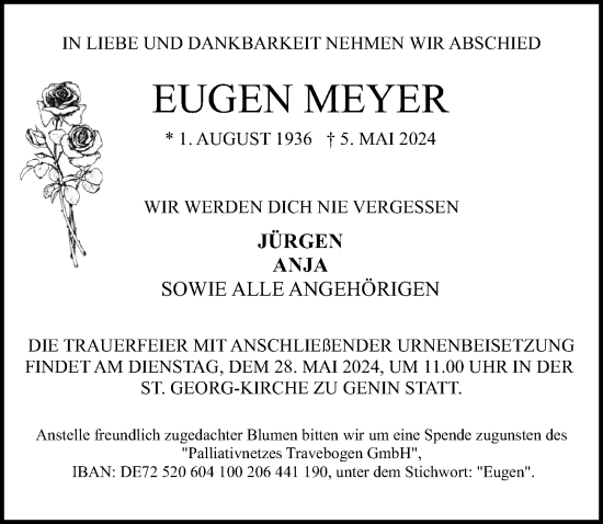Traueranzeige von Eugen Meyer von Lübecker Nachrichten