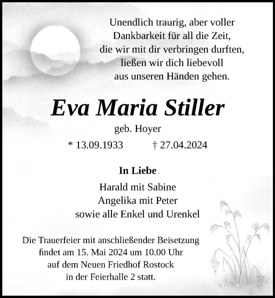 Traueranzeige von Eva Maria Stiller von Ostsee-Zeitung GmbH
