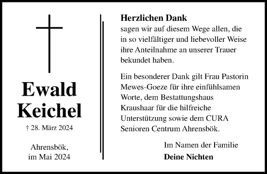 Traueranzeige von Ewald Keichel von Lübecker Nachrichten