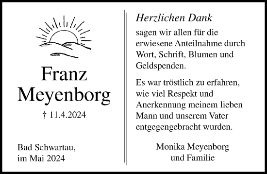 Traueranzeige von Franz Meyenborg von Lübecker Nachrichten