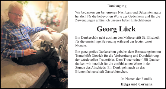 Traueranzeige von Georg Lück von Ostsee-Zeitung GmbH