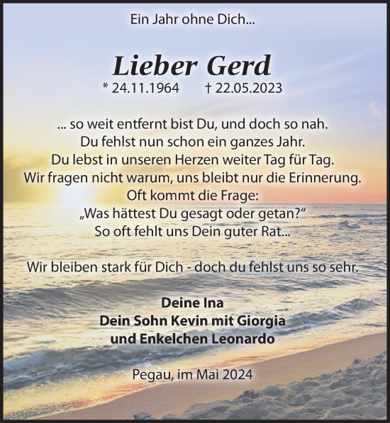 Traueranzeige von Gerd  von Leipziger Volkszeitung
