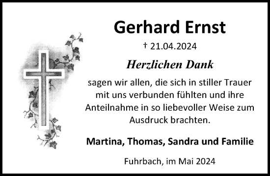 Traueranzeige von Gerhard Ernst von Eichsfelder Tageblatt