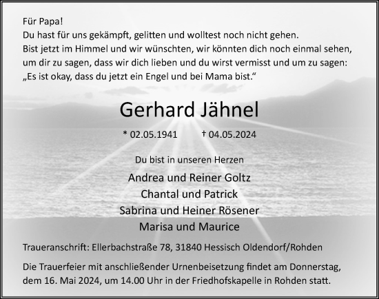 Traueranzeige von Gerhard Jähnel von Schaumburger Zeitung/ Landes-Zeitung