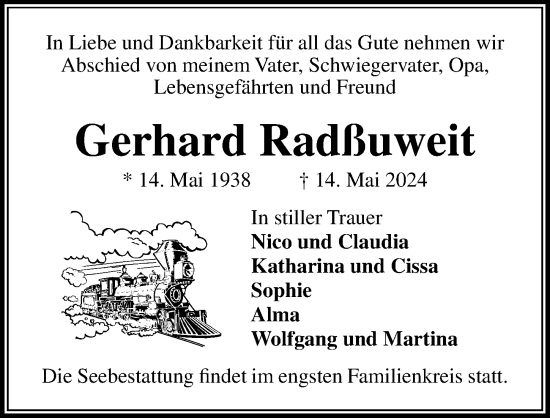 Traueranzeige von Gerhard Radßuweit von Lübecker Nachrichten
