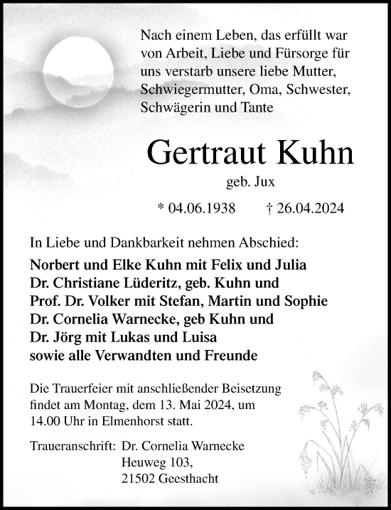 Traueranzeige von Gertraut Kuhn von Ostsee-Zeitung GmbH