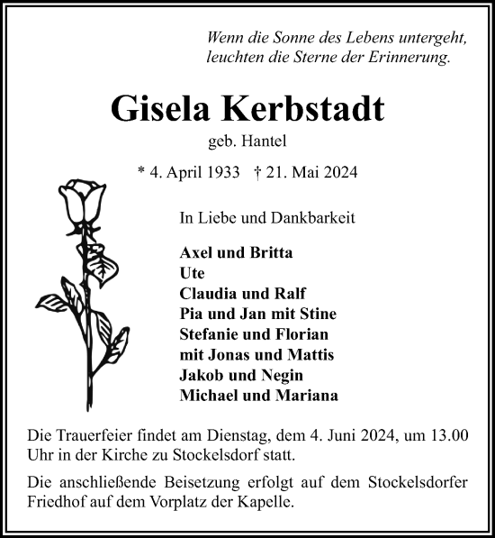 Traueranzeige von Gisela Kerbstadt von Lübecker Nachrichten