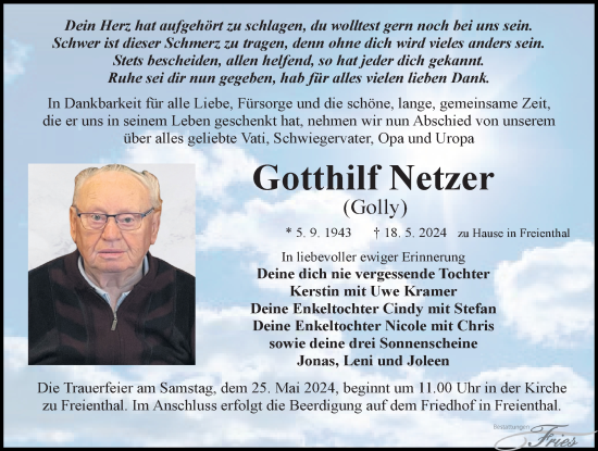 Traueranzeige von Gotthilf Netzer von Märkischen Allgemeine Zeitung