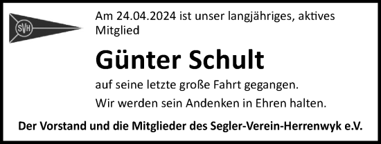 Traueranzeige von Günter Schult von Lübecker Nachrichten