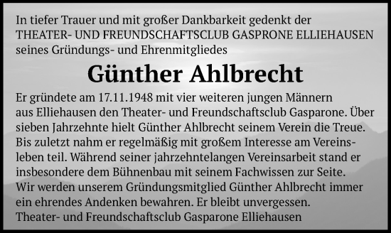 Traueranzeige von Günther Ahlbrecht von Göttinger Tageblatt