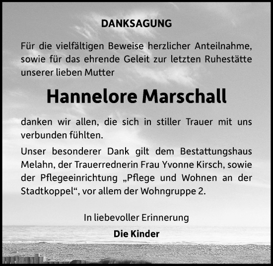 Traueranzeige von Hannelore Marschall