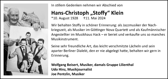 Traueranzeige von Hans-Christoph Klein von Göttinger Tageblatt
