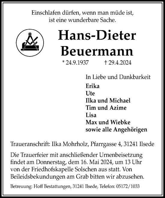 Traueranzeige von Hans-Dieter Beuermann von Peiner Allgemeine Zeitung