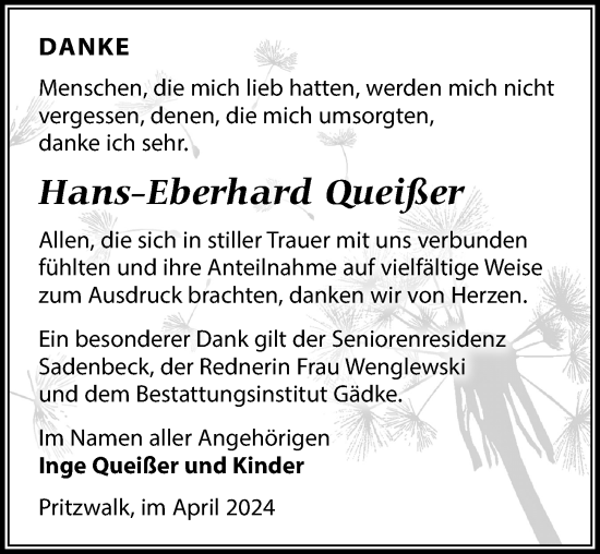Traueranzeige von Hans-Eberhard Queißer von Wochenspiegel
