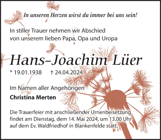 Traueranzeige von Hans-Joachim Lüer von Märkischen Allgemeine Zeitung