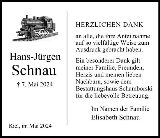 Traueranzeige von Hans-Jürgen Schnau von Kieler Nachrichten