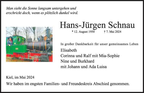 Traueranzeige von Hans-Jürgen Schnau von Kieler Nachrichten