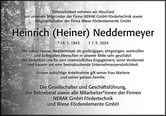 Traueranzeige von Heinrich  Neddermeyer von Hannoversche Allgemeine Zeitung/Neue Presse