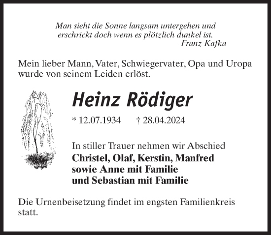 Traueranzeige von Heinz Rödiger von Märkischen Allgemeine Zeitung