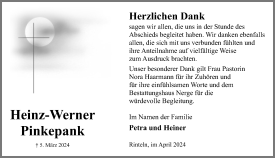 Traueranzeige von Heinz-Werner Pinkepank von Aller Zeitung