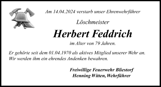 Traueranzeige von Herbert Feddrich von Lübecker Nachrichten