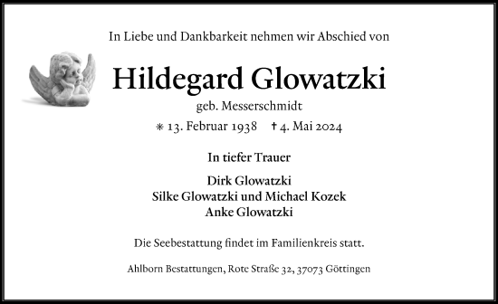 Traueranzeige von Hildegard Glowatzki von Göttinger Tageblatt