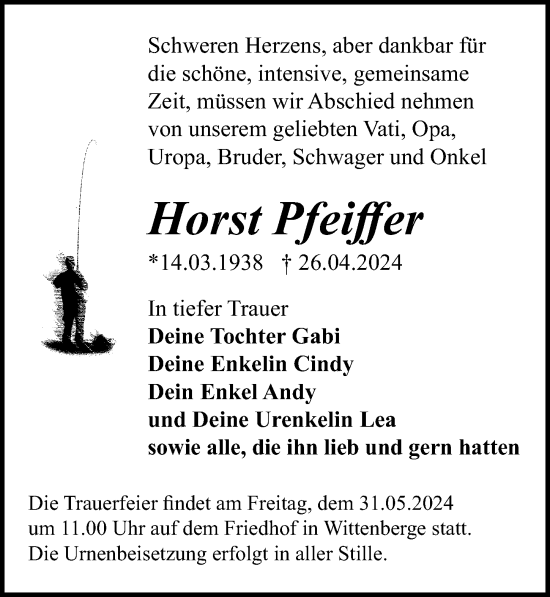 Traueranzeige von Horst Pfeiffer von Wochenspiegel