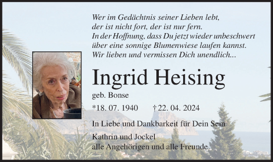 Traueranzeige von Ingrid Heising von Lübecker Nachrichten