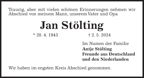 Traueranzeige von Jan Stölting von Kieler Nachrichten