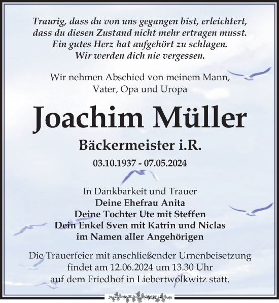 Traueranzeige von Joachim Müller von Leipziger Volkszeitung