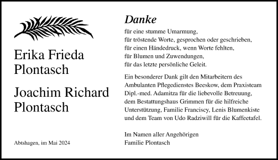 Traueranzeige von Joachim Richard Plontasch von Ostsee-Zeitung GmbH