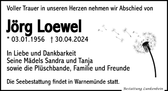 Traueranzeige von Jörg Loewel von Leipziger Volkszeitung