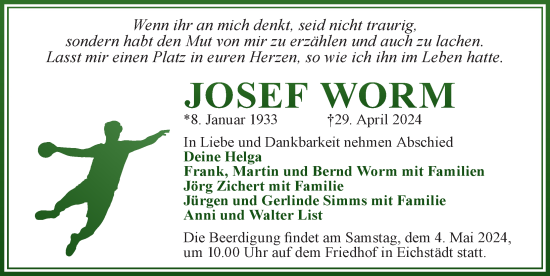 Traueranzeige von Josef Worm von Märkischen Allgemeine Zeitung