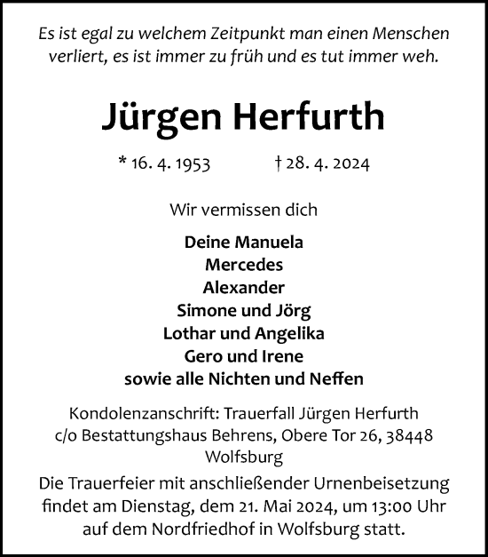 Traueranzeige von Jürgen Herfurth von Aller Zeitung