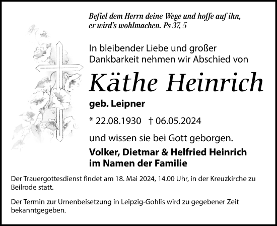 Traueranzeige von Käthe Heinrich von Leipziger Volkszeitung