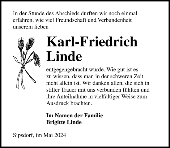 Traueranzeige von Karl-Friedrich Linde von Lübecker Nachrichten