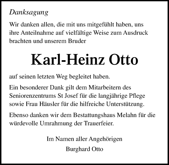 Traueranzeige von Karl-Heinz Otto von Ostsee-Zeitung GmbH