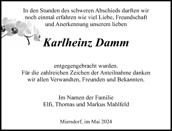 Traueranzeige von Karlheinz Damm von Märkischen Allgemeine Zeitung