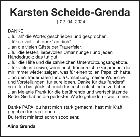 Traueranzeige von Karsten Scheide-Grenda von Kieler Nachrichten