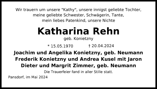 Traueranzeige von Katharina Rehn von Lübecker Nachrichten