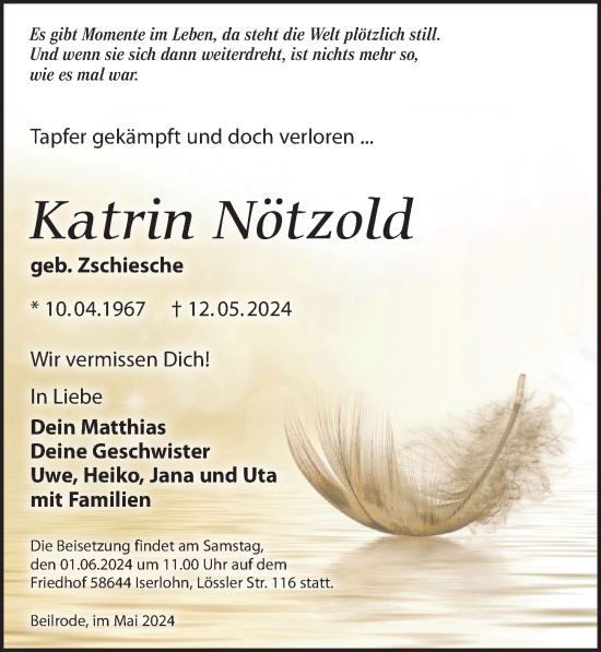 Traueranzeige von Katrin Nötzold von Torgauer Zeitung