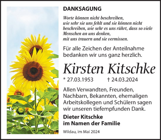 Traueranzeige von Kirsten Kitschke von Märkischen Allgemeine Zeitung