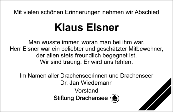 Traueranzeige von Klaus Elsner von Kieler Nachrichten