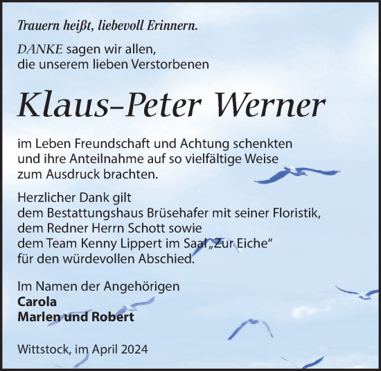 Traueranzeige von Klaus-Peter Werner