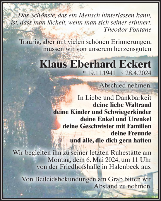 Traueranzeige von Klaus Eberhard Eckert von Wochenspiegel